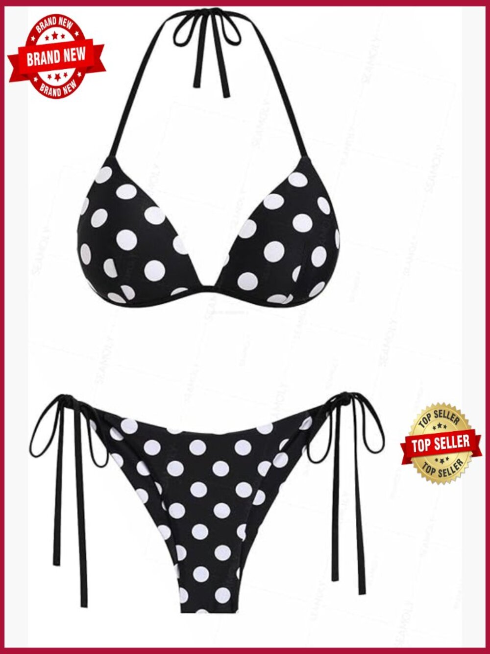 Triangle Halter Bikini Set with Textured Fabric and Tie Sides